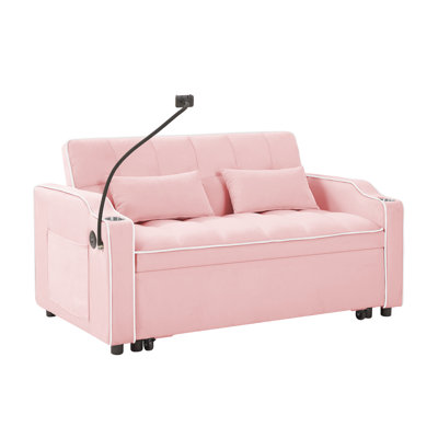 Lit moderne rose pliable avec dossier réglable, port, cendrier et support de téléphone rotatif, support en velours, support