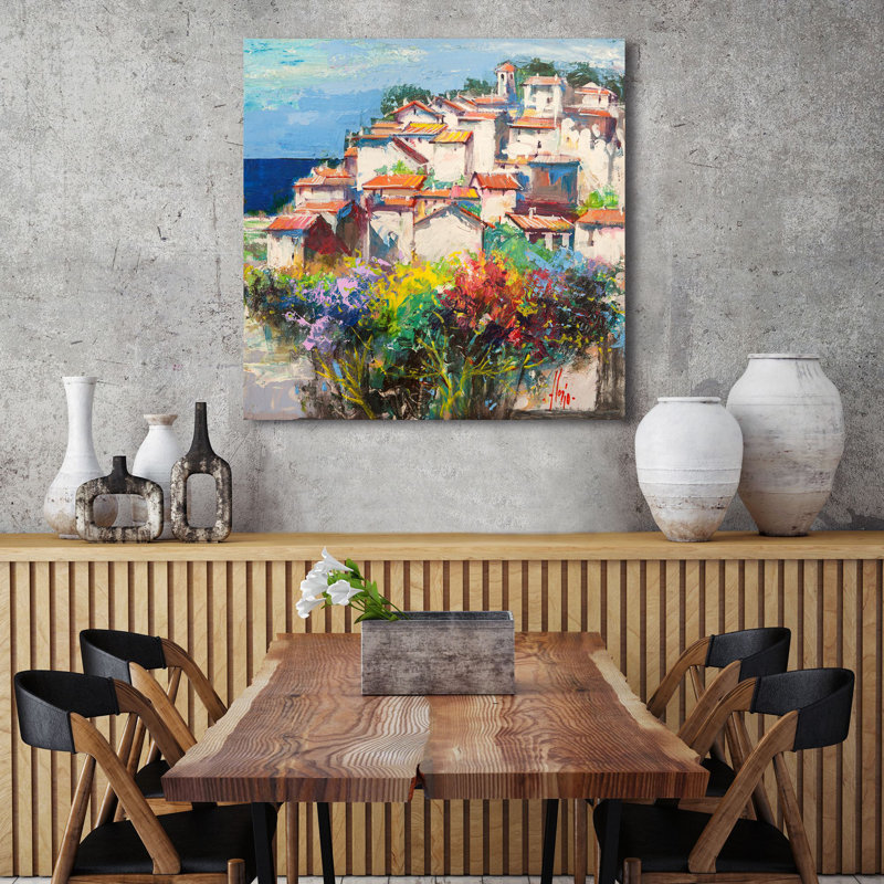 Italian Landscape: Village on the sea II by Luigi Florio - Wrapped Canvas Painting, 70cm H x 70cm W x 4cm D