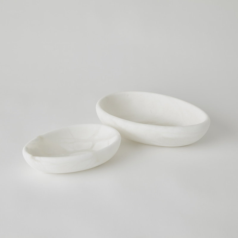 Handmade Alabaster Decorative Bowl, 3" H x 12" W x 8" D