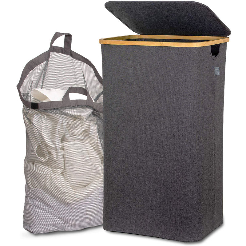 Laundry Hamper with Handles, Black Grey, 67cm H x 57cm W x 38cm D