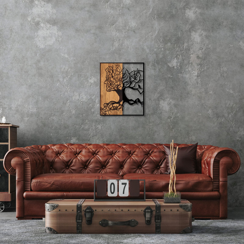 Stylish Decorative Wooden Wall Accessory, Black & Walnut, 19.3 x 1.2 x 22.8 inches | 50% Real Wood (Thickness: 1.2 inches) & 50% Metal (Thickness: 0.06 inches) | Unique Design, Perfect for Modern Home Decor & Wall Art
