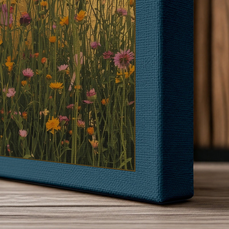 Wildflower Meadow Botanical - Wrapped Canvas, 24x16 - 61.0 x 40.6 cm, Teal Border