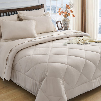 7-Piece Full Comforter Set, Beige Bed in a Bag
