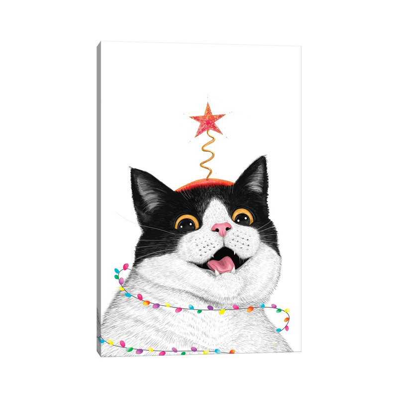 Chat de Noël - reproduction d'art murale - toile tendue, H 40 po x l 26 po, Toile tendue, Ne s’applique pas