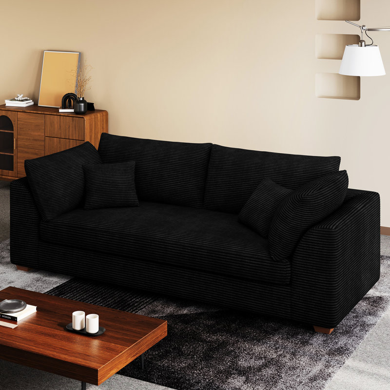 Comfortable Loveseat Sofa  Soft Couch Apartment Sofa, Black Corduroy