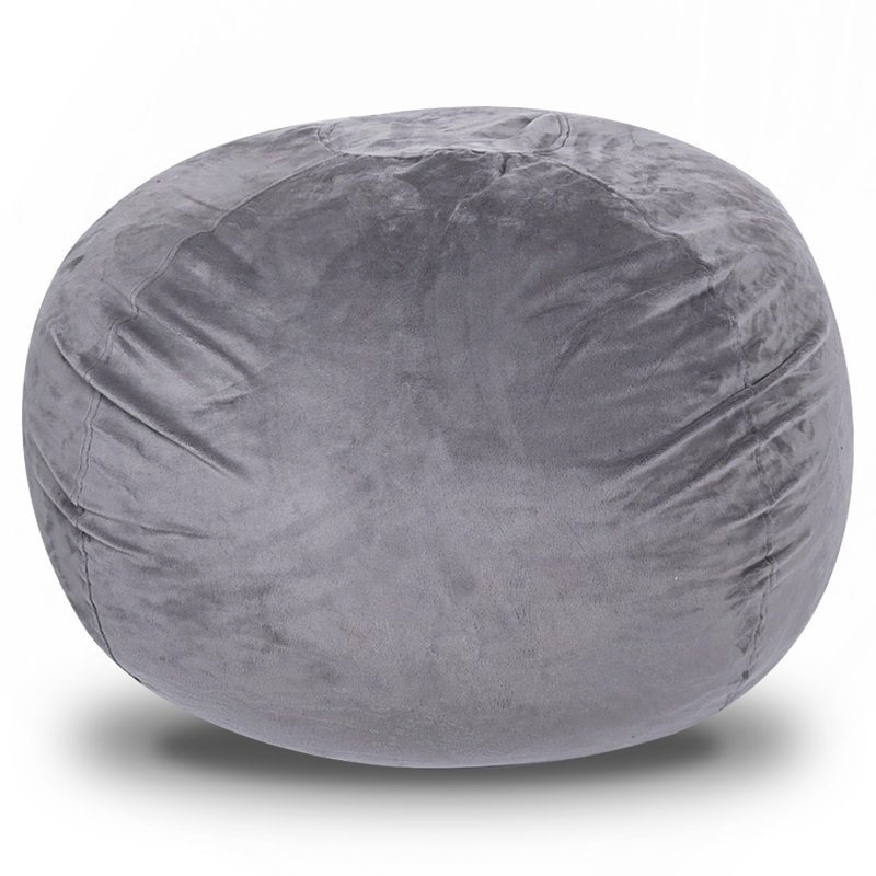 Minky Velvet Bean Bag Chair, Grey-5Ft Plush Floor Chair For Kids And Adults W/ Washable Cover, Lounge Chair With Stretchable Fabric, Comfy Bedroom Chair, Filled With Shredded And Memory Foam