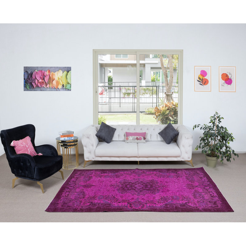 Magnifique tapis rose fait à la main 5,4 x 9,7 pi, tapis de salon moderne, tapis pour chambre d'enfant