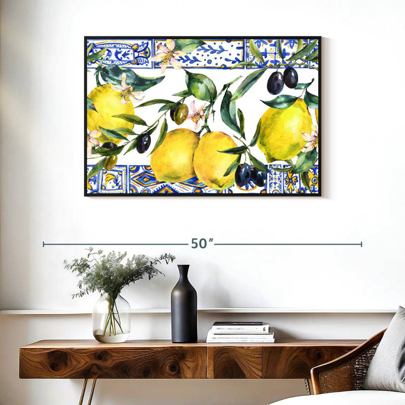 Citrons et olives, Cadre flottant noir, 37 po x 25 po