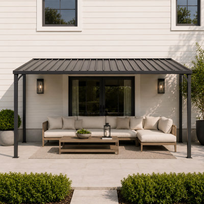 Outdoor Wall-Mounted Metal Pergola With Sloped Waterproof Roof For Patio, Garden, And Backyard
