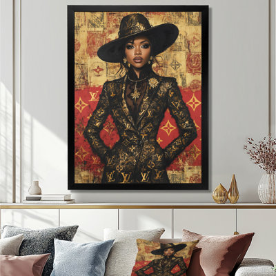 «Strike A Pose Dark Skin Woman - Fashion Girl Power», reproduction d'art mural
