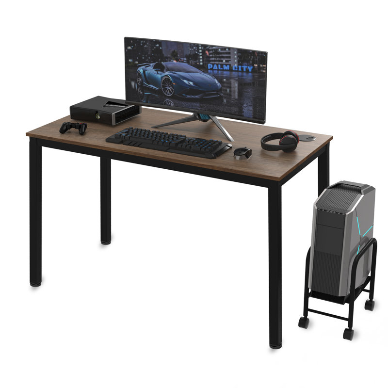 Metal Base Computer Desk, 29.52" H x 47.24" W x 23.62" D, Teak/Black