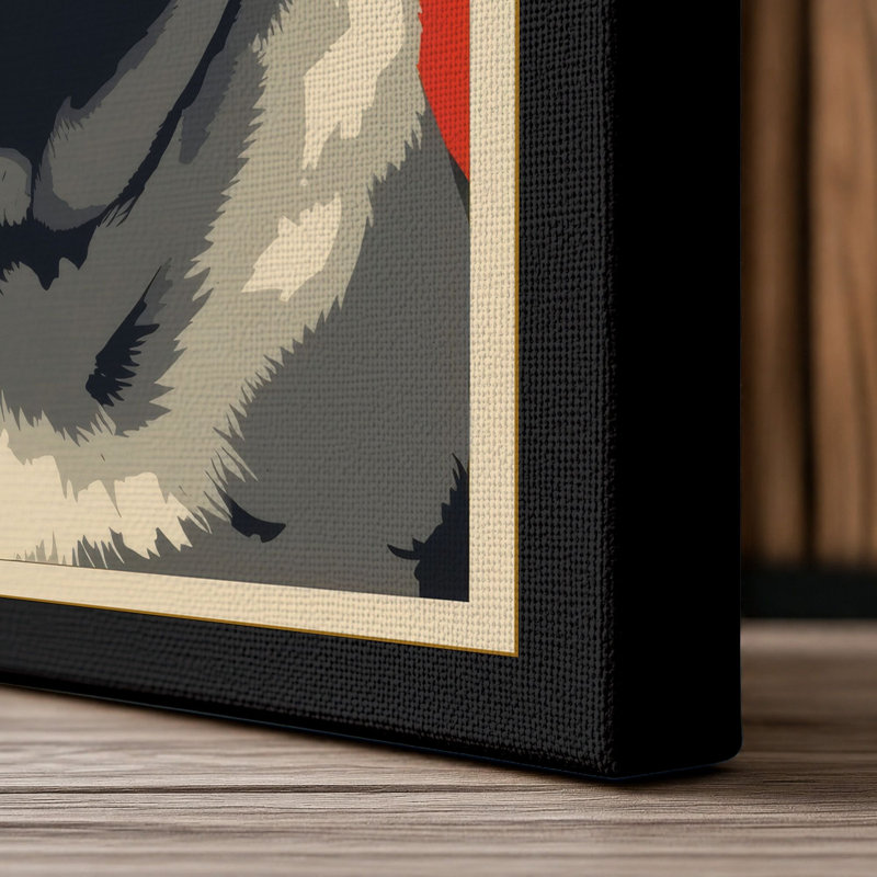 Pug Portrait Retro - Wrapped Canvas, 36x24 - 91.4 x 61.0 cm, Black Border