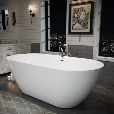 Glossy White 63" Acrylic Bathtub, Freestanding For Bathroom Spa, With - Clog Drain And Body Cradling Design Comfort Upgrade, Featuring Adjustable Leveling Feet System