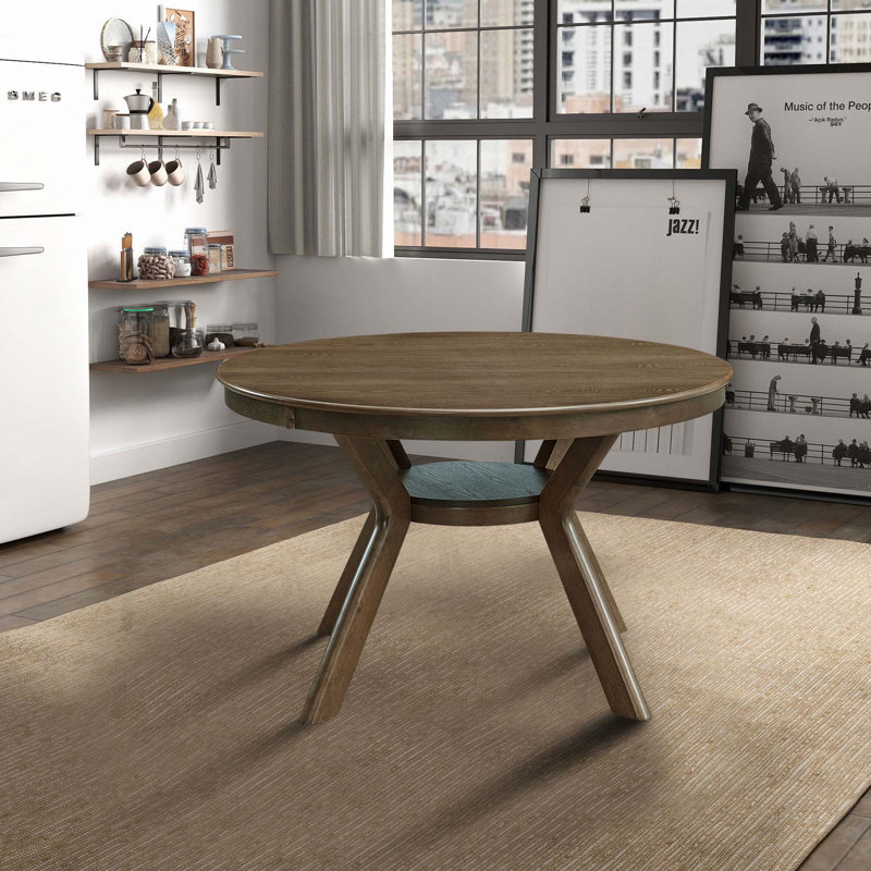 Table de salle à manger 47,24 "en bois d'hévéa rond pour 4-6, Chêne