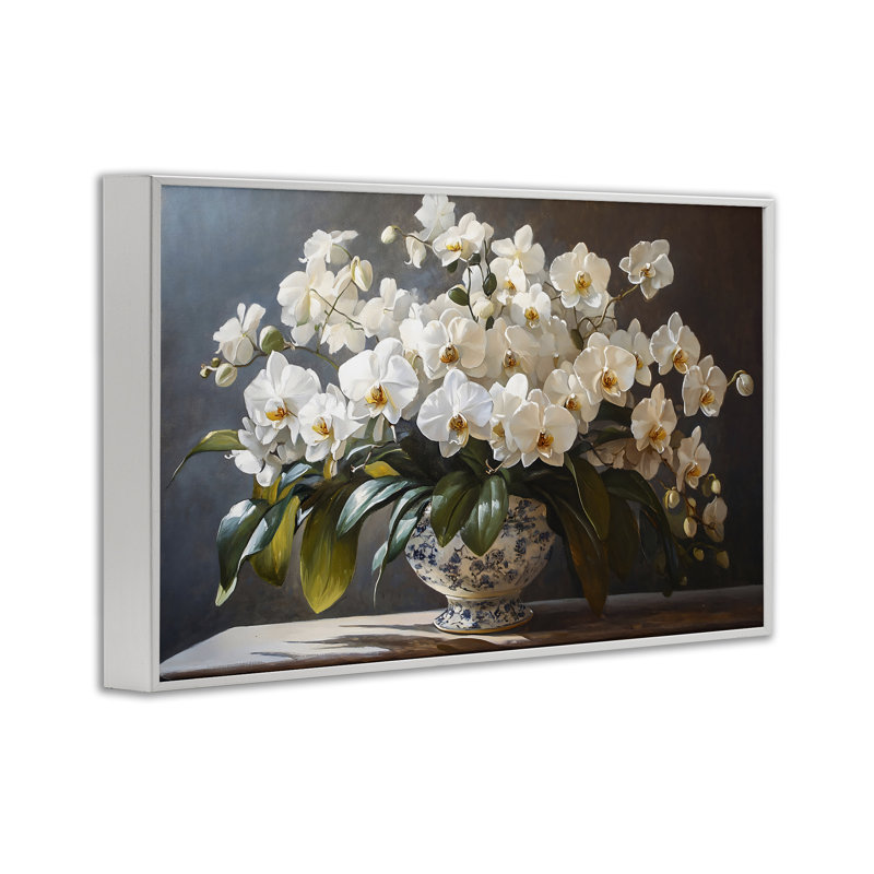 Élégant arrangement d'orchidées encadré, estampe numérique, design par Franklyn Gregory, H 12 po x l 18 po