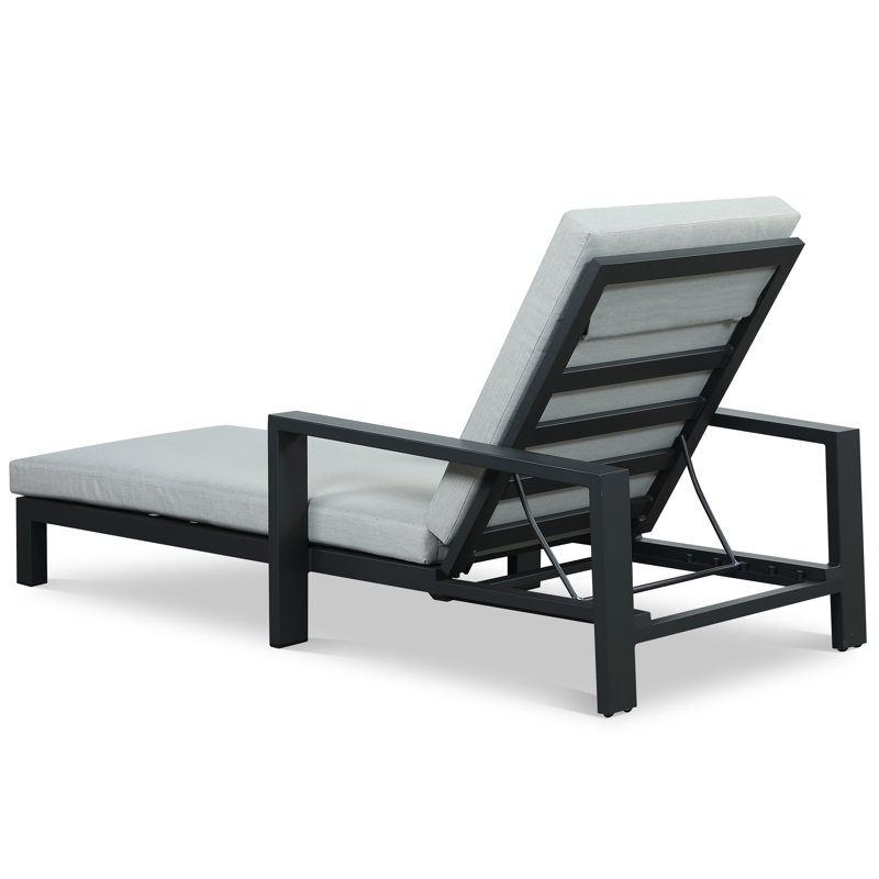 Hoyt 35'' Outdoor Metal Chaise Lounge, Slate Black  , Light Gray    
