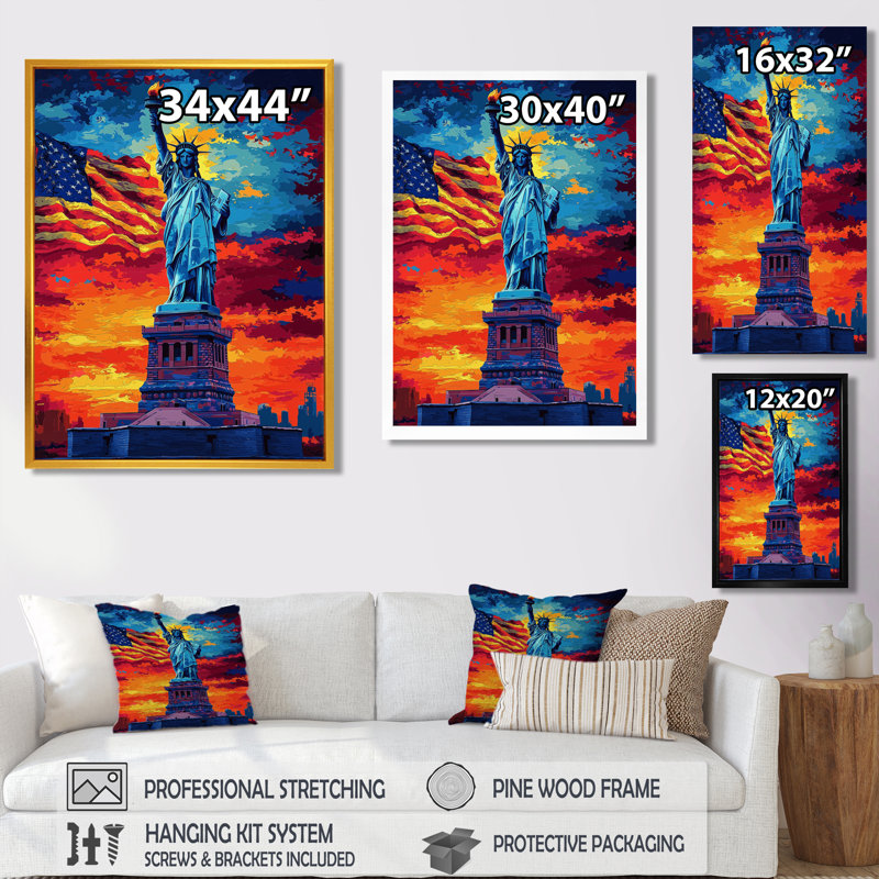 Statues de la liberté avec drapeau des États-Unis - art mural patriotiste des États-Unis, H 60 po x l 28 po, Crème, crème