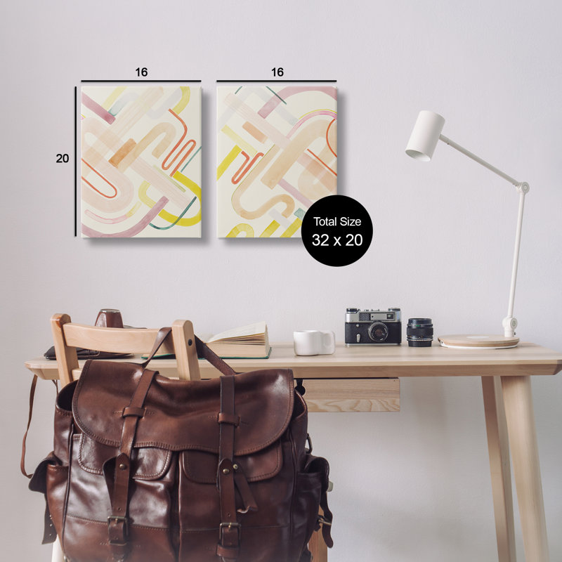 Ensemble de 2 toiles d'art rétro à motifs neutres par Grace Popp, H 20 po x l 16 po