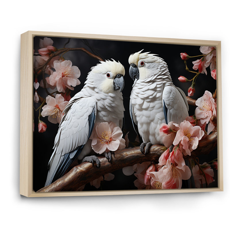 Harmonics de la jungle blanche perroquets, H 30 po x l 40 po x P 1,5 po, Cadre flottant naturel