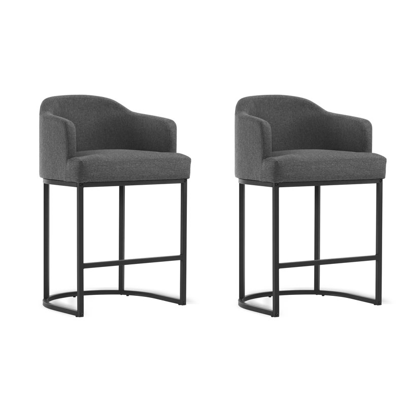 Tabouret de comptoir rembourré Alyce, Gris carbone / lin