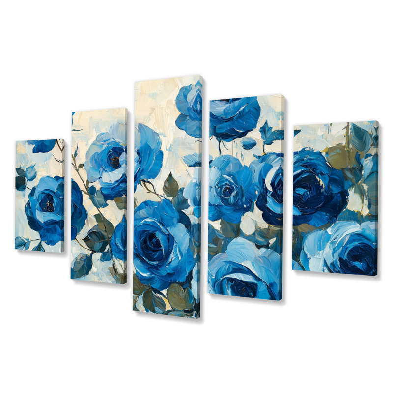 Jardin de roses bleues en velours IV - Art mural - Ensemble de décorations murales à losanges