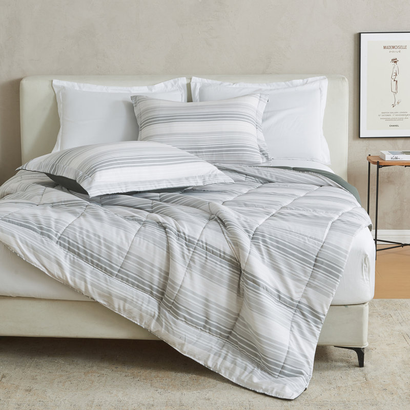 Twin XL Grey Gradient Stripe Reversible Microfiber Comforter Set