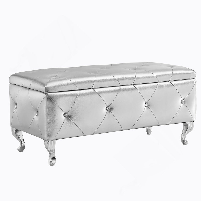 Repose-pieds rembourré avec rangement pour repose-pieds rectangulaire, Argent