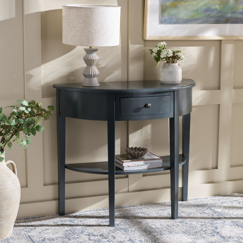 Console 33,9 po Durable Evangelyne - Table décorative compacte en bois massif pour le salon, le couloir, Bleu sarcelle foncé