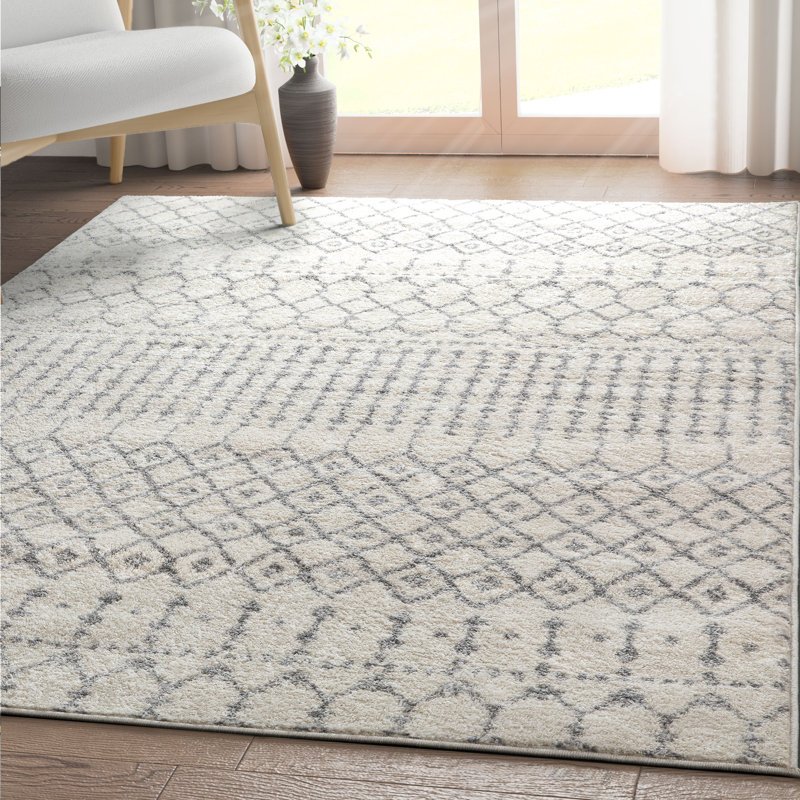 Tapis à motif de treillis marocain ivoire à motif de bande de bande de couleur beige, Rectangle 5 pi 3 po x 7 pi 3 po
