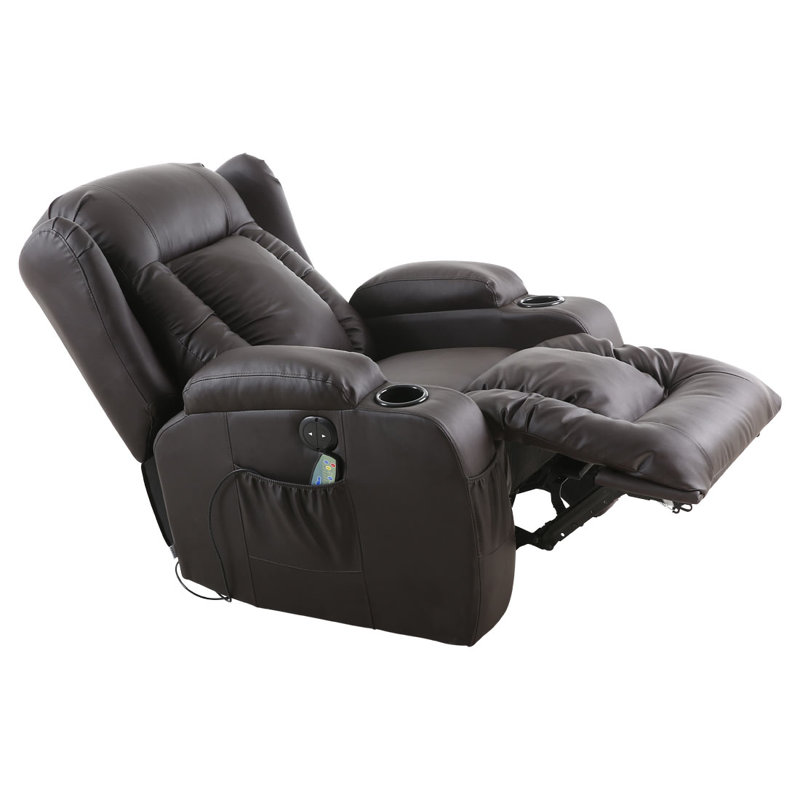 Bonded Leather Electric Recliner  Wing Back Chair with Massager and Heating, Brown