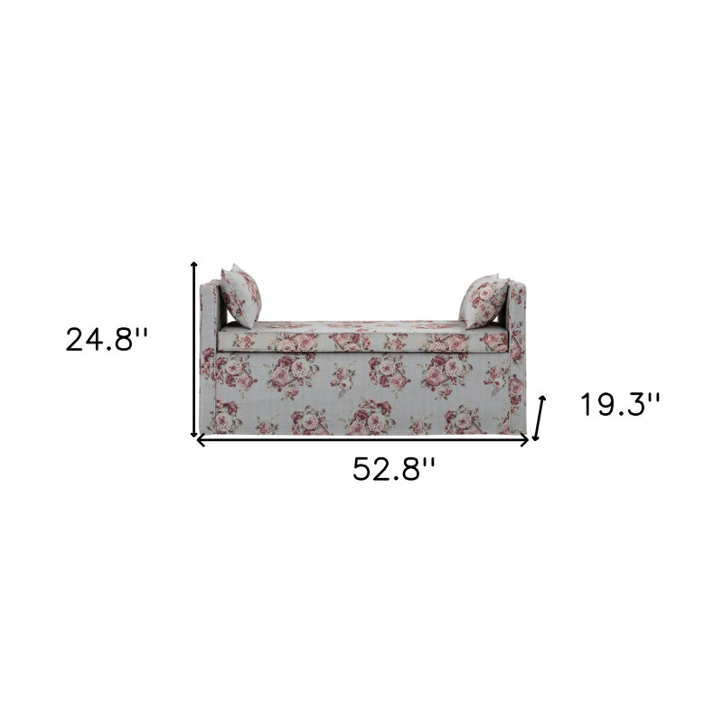 Ramvir 53" Paisley Linen Upholstered Bench, Gris clair et noir / floral