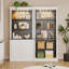 Bibliothèque réglable à 5 niveaux avec lumières DEL, bibliothèque à colonne romaine, tablettes ouvertes et armoire de rangement à deux portes
