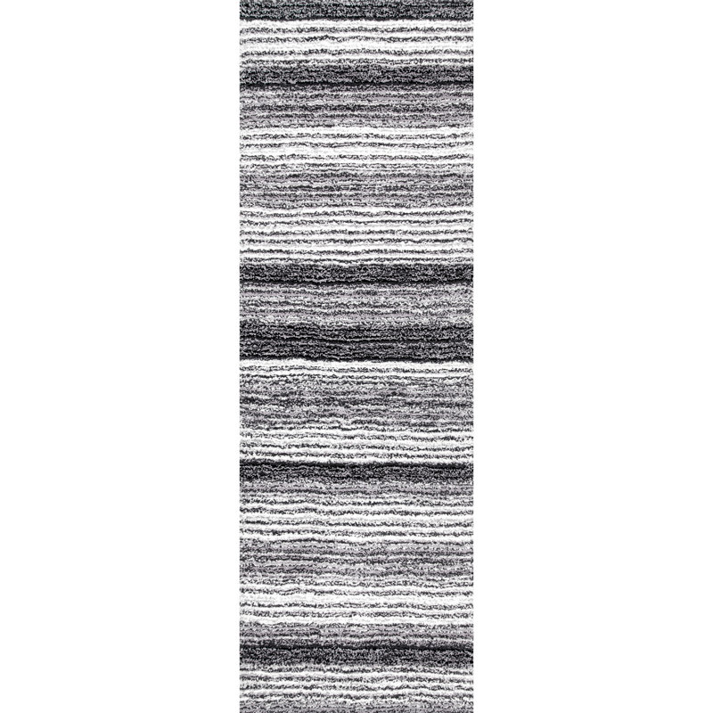 Tapis rayé multicolore gris / brun à poils longs touffeté à la main Panitz, Tapis de couloir 2 pi 6 po x 10 pi