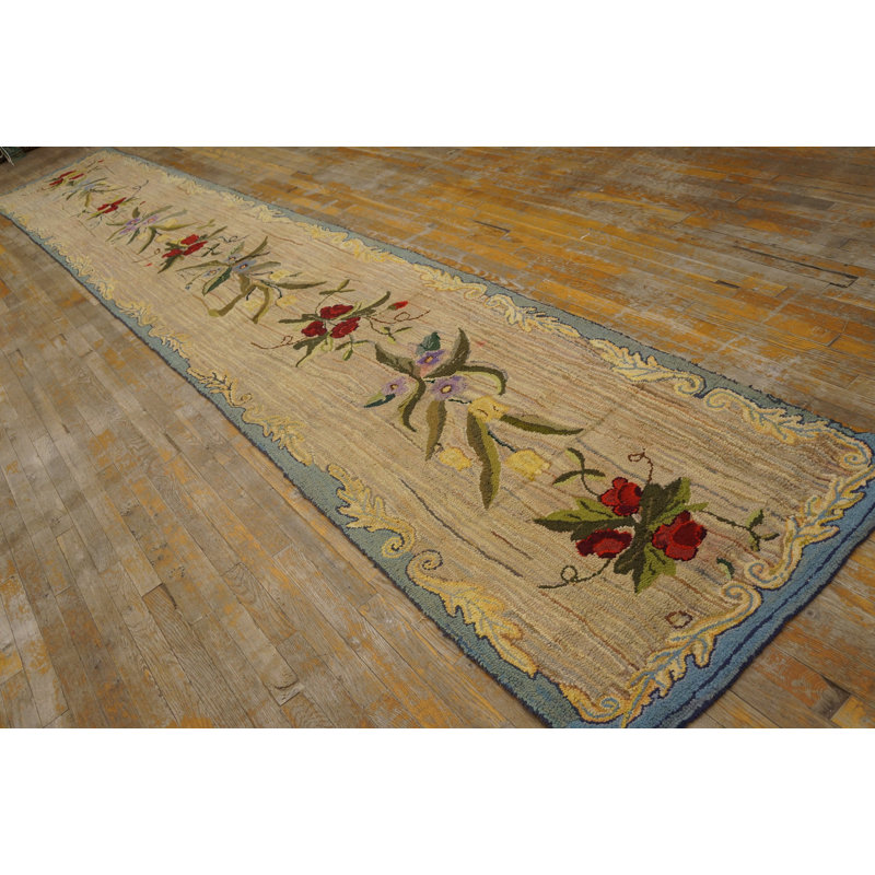 Tapis de couloir américain ivoire à motif floral antique