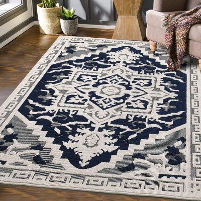 Tapis imitation tissage texturé Tapis rétro pour le salon Tapis à médaillon oriental Boho