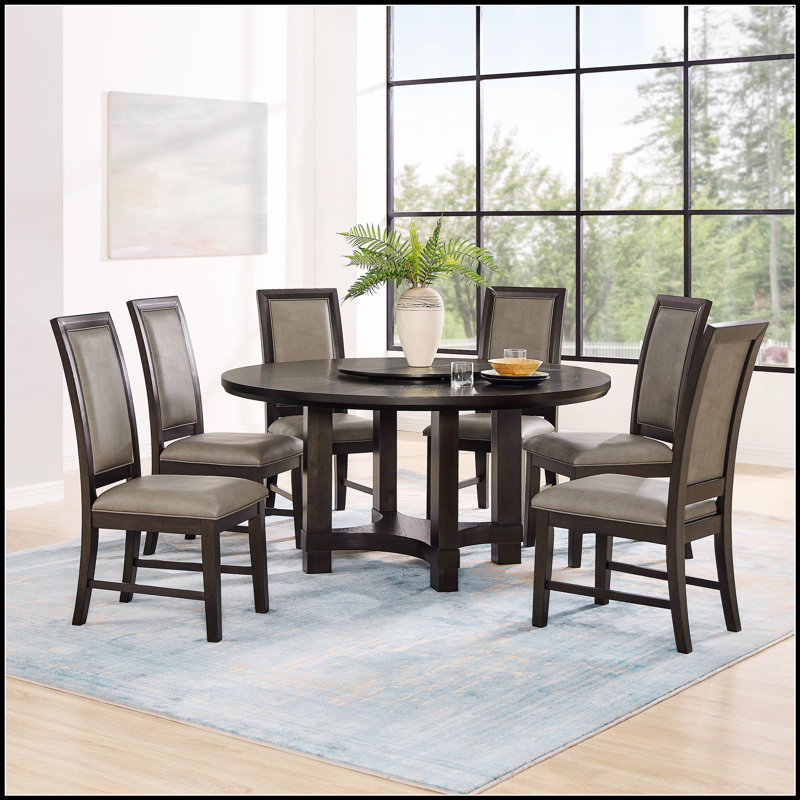 Counter Height Table With Built-In Lazy Suzan And Storage Shelf For Modern Dining, 7 Pieces: Table, 6 Chairs
