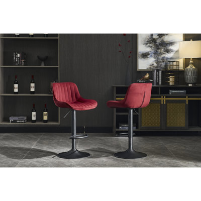 Repose-pieds chromé et base pivotante en velours de levage mécanique à hauteur réglable + pieds simples Ening, tabouret de bar seulement, sans les tables