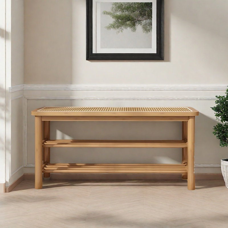 39.4in Shoe Storage Bench, Natural Wood