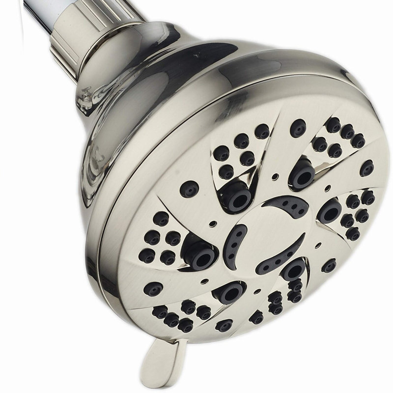 HighFlow Nickel 6-Setting Adjustable Shower Head - Anti-Clog Jets, Tool-Free Install, 1.8 GPM