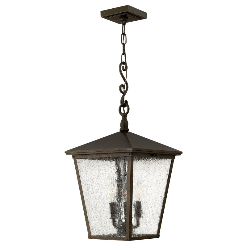 Trellis 3 - Bulb 23.3" H Mains only Outdoor Hanging Lantern, Incandescent, Aged Zinc, Clear Seedy