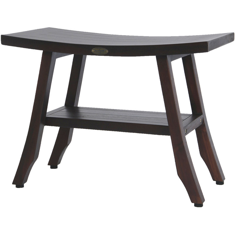 Teak Shower Bench With Shelf, 18" H x 24" W x 12" D, Brown