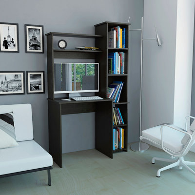 Bureau d'écriture Wenge à 6 tablettes avec bibliothèque intégrée, pour les bureaux à domicile ou les espaces d'étude organisés et élégants.
