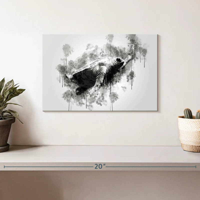 Tortue de mer Brampt - noir et blanc, H 8 po x l 12 po