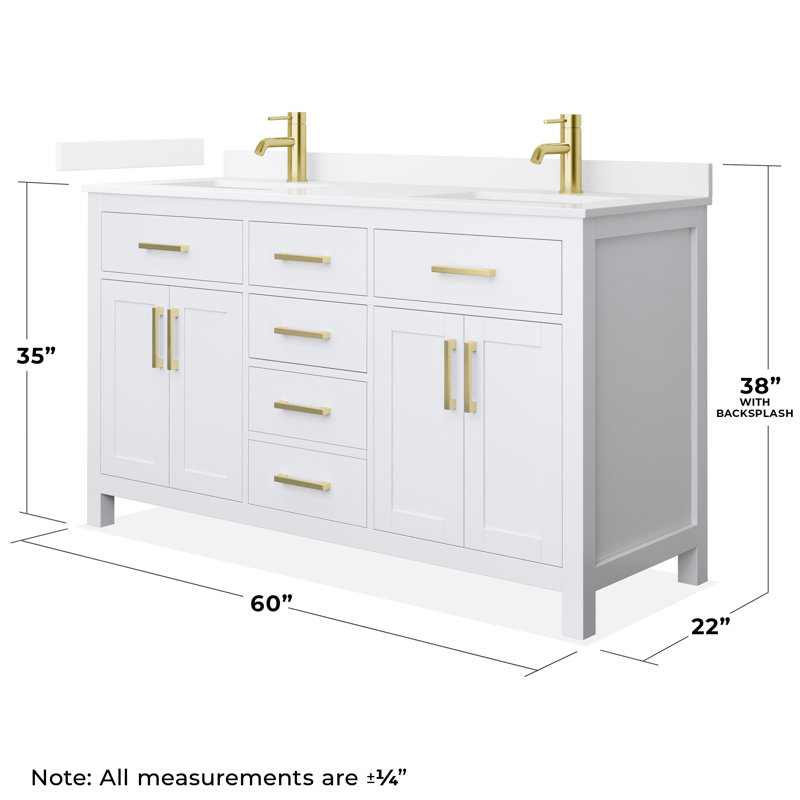 60 in. Double Vanity, White, Brushed Gold, White Quartz