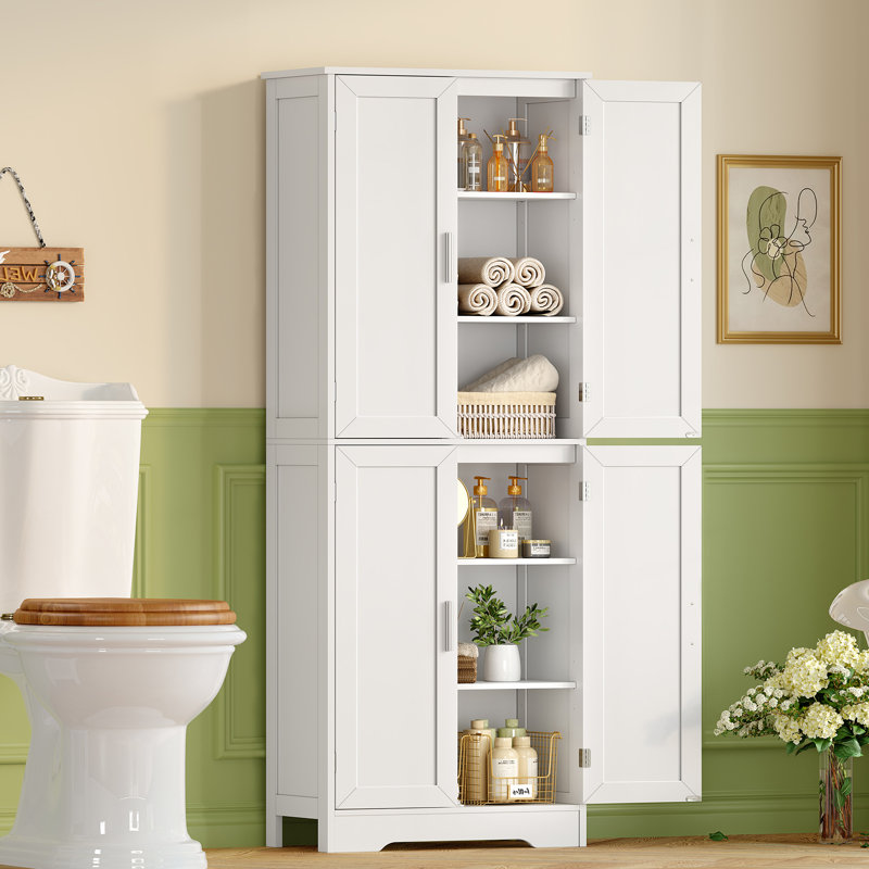 Armoires de cuisine 67 po avec 4 portes, armoires de rangement, placard, armoires de salle de bain hautes pour salle à manger, salon, blanc