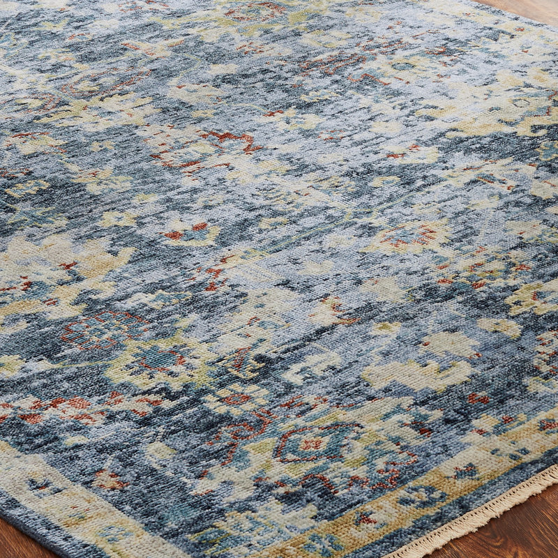 Margaritte Wool Flroal Area Rug in Blue/Yellow/Gold/Rust/Ivory, Rectangle 8' x 10'
