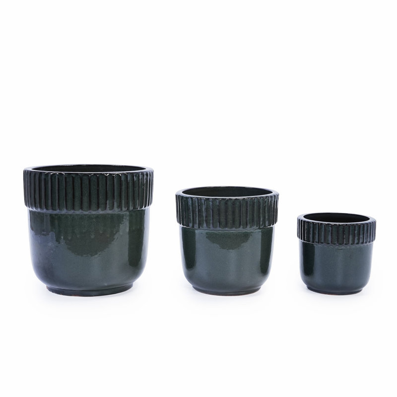 Pot de fleurs en céramique 3 pièces pour patio, jardin, salon, Noir antique