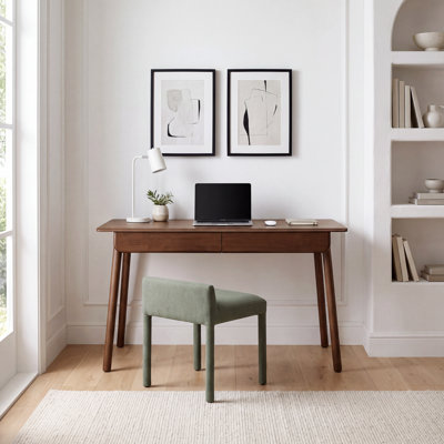 47"W Solid Wood Writing Desk Tapered Legs With 2 Drawers