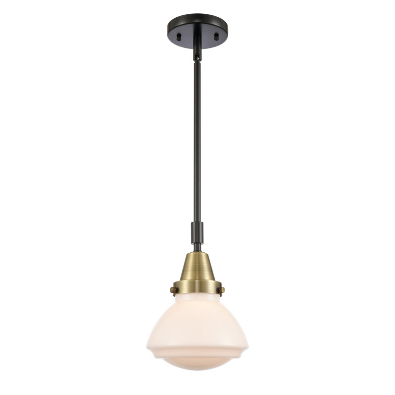 Luminaire suspendu en forme de cloche à 1 lumière Caille, Blanc mat, Ampoule non incluse, Laiton antique noir