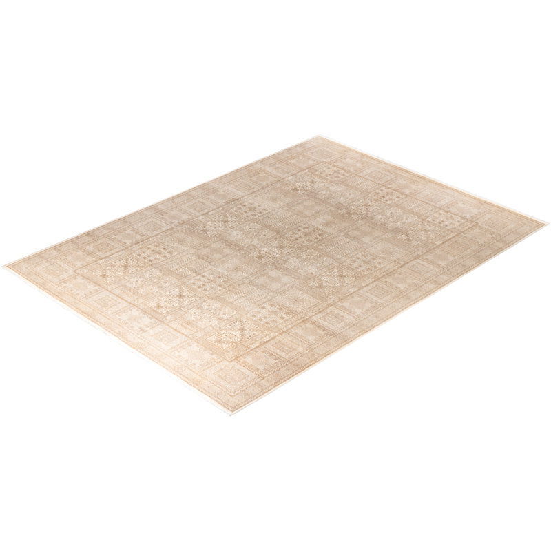 Ivory Hand-Knotted Wool Medallion Area Rug, 9' 2" x 12' 4"